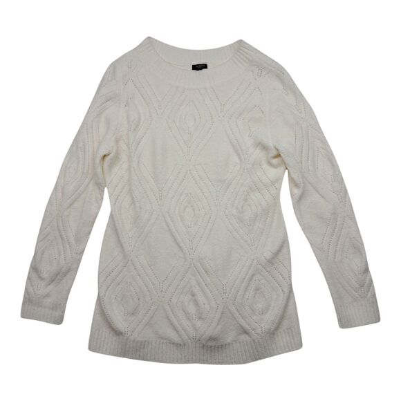 Talbots Sweater Women's Medium Petite Cream Ivory Pointelle Crew Neck Classic - Picture 1 of 8